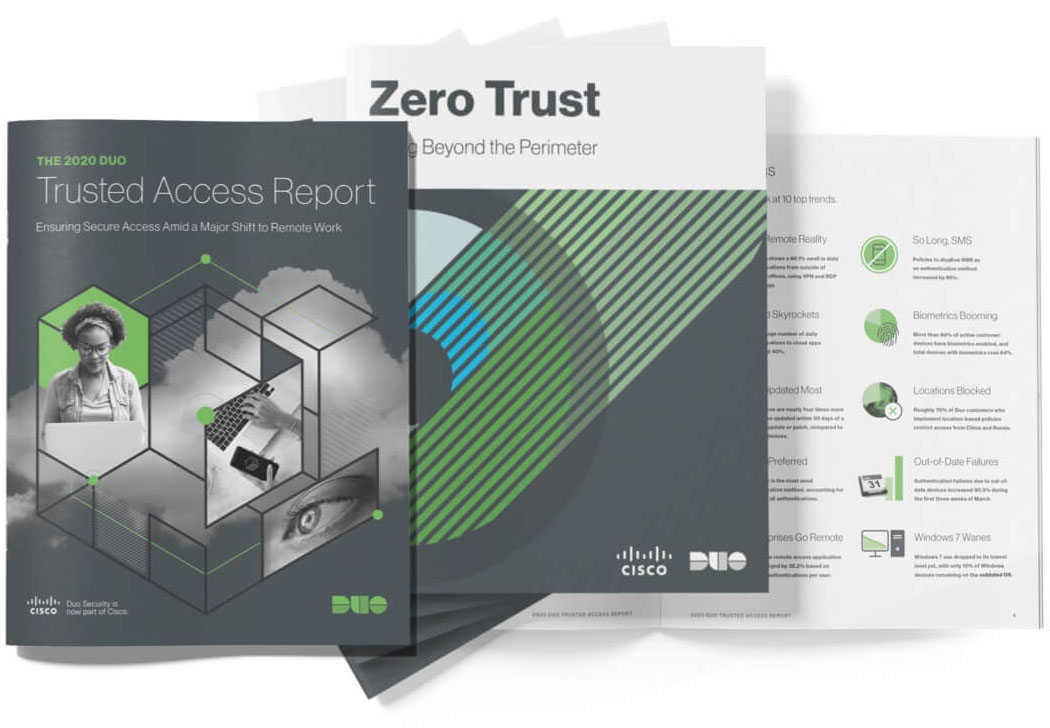 Covers of Duo's guides on Zero Trust and the Trusted Access Report