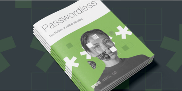 A stack of copies of the ebook Passwordless: The Future of Authentication