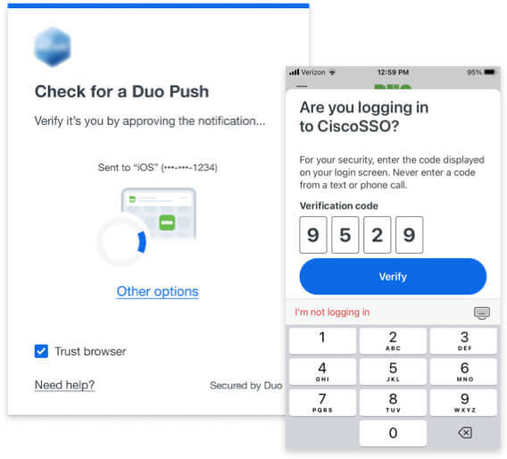 Verified Duo push login user interface on mobile device