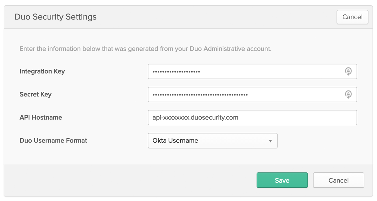 Enter Okta Duo Application Information