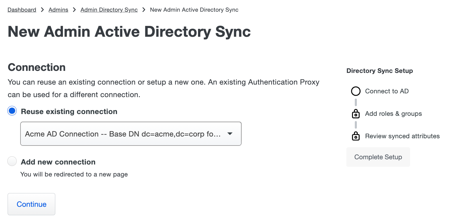 Reuse Admin AD Sync Connection