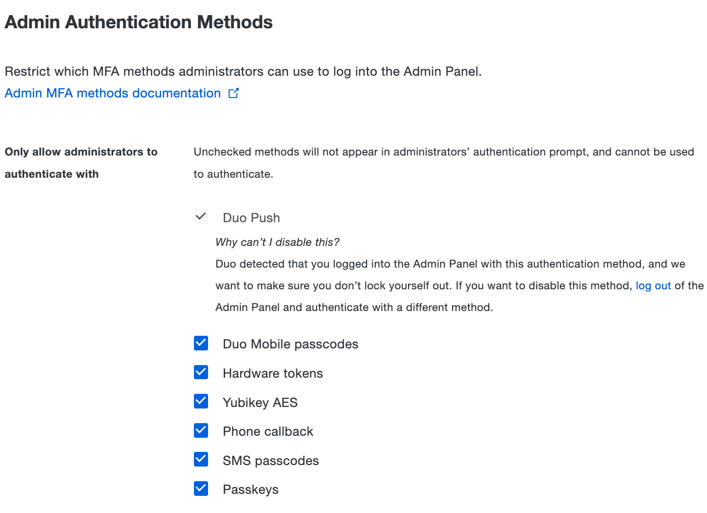 Restrict Admin Authentication Methods