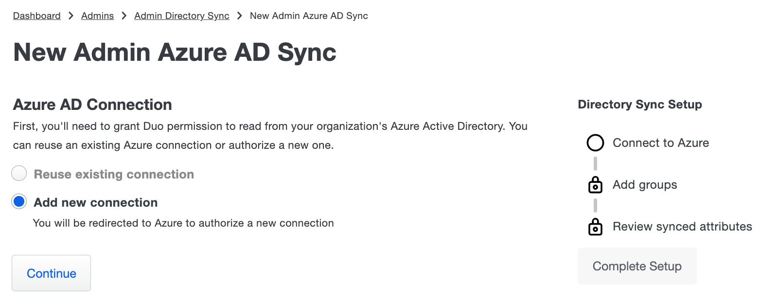 New Admin Azure AD Sync Connection