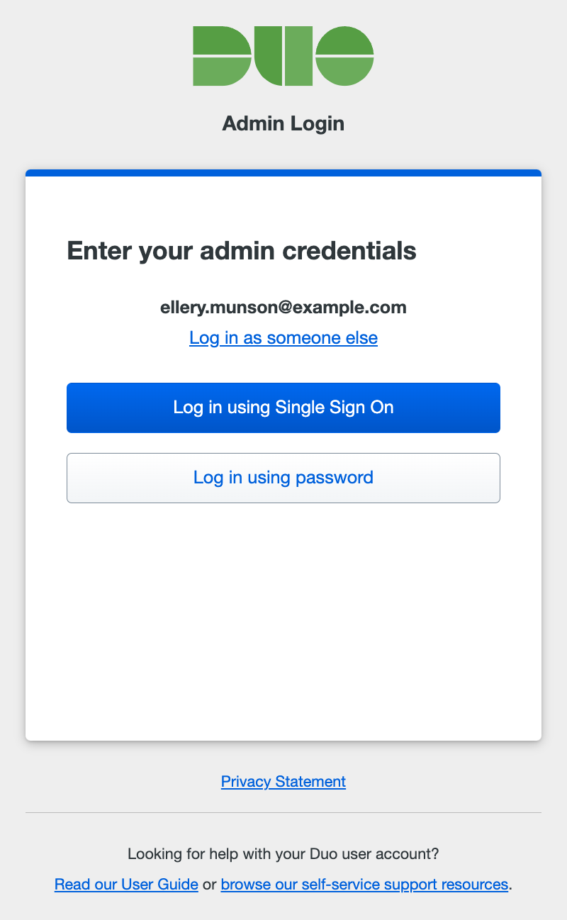 Admin User Login: Select Credential