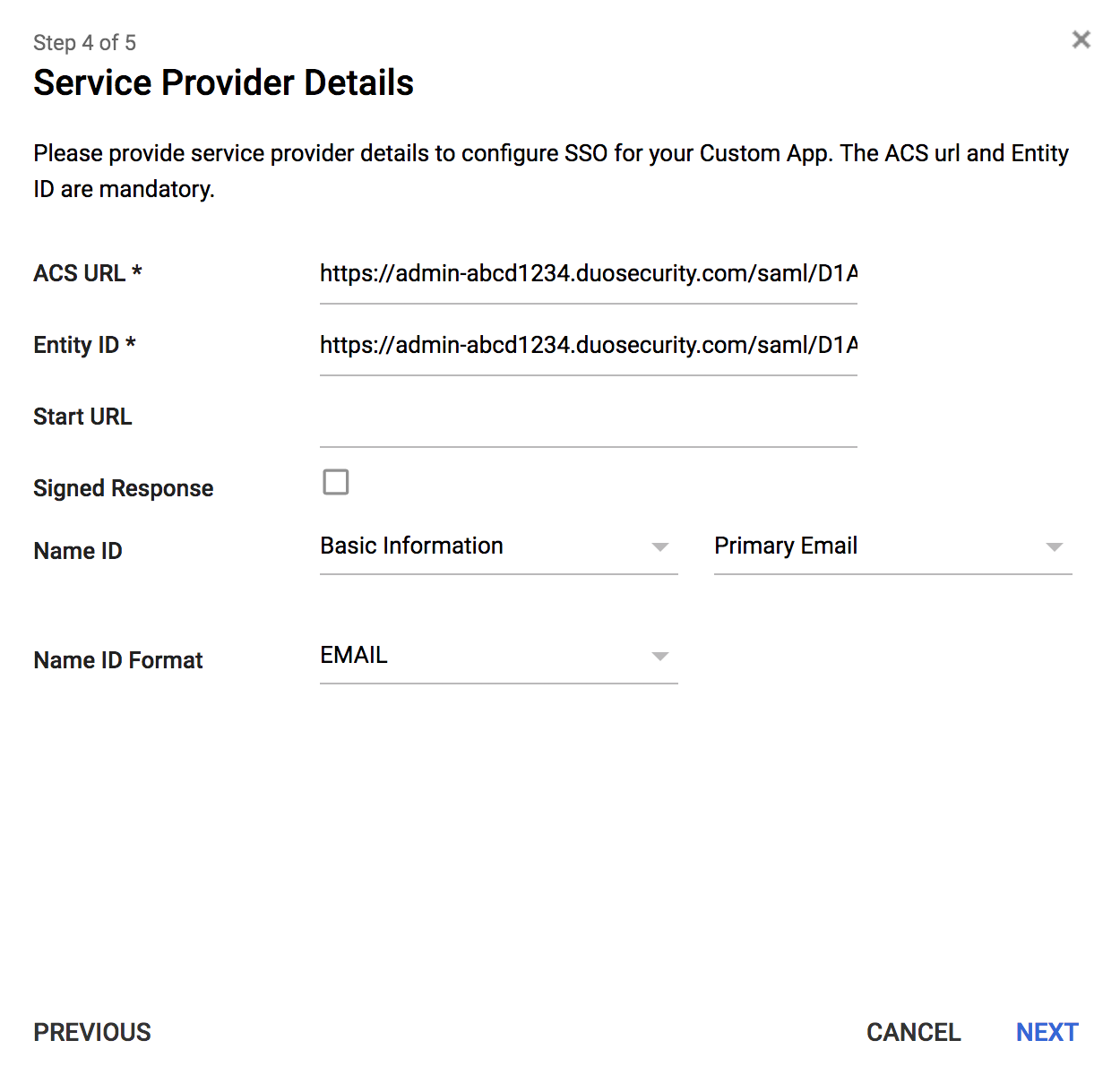 Duo Admin Panel Google App Service Provider Details