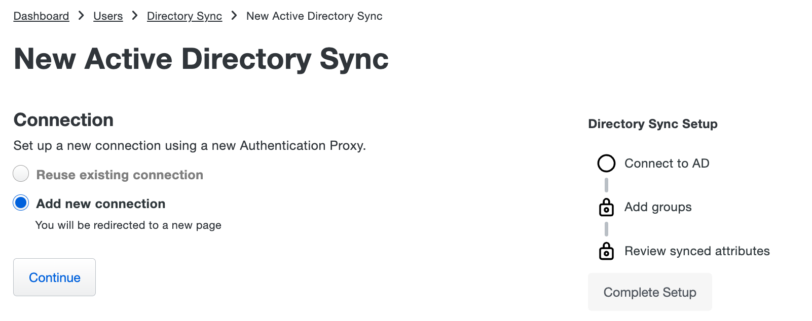 New AD Sync Connection