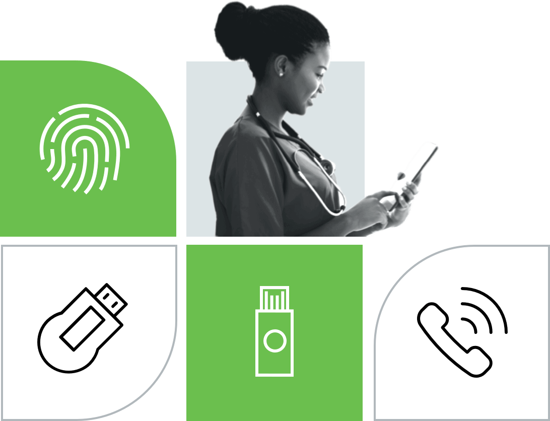 A doctor uses the Duo Mobile authenticator application, which has options for biometrics, security tokens & phone.