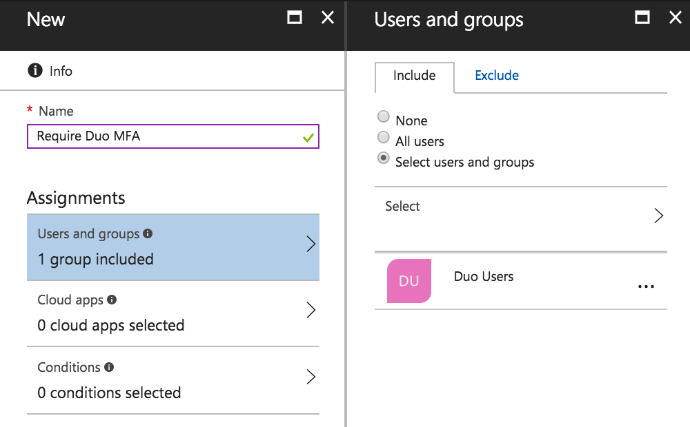 Duo Azure CA Policy Group Assignment
