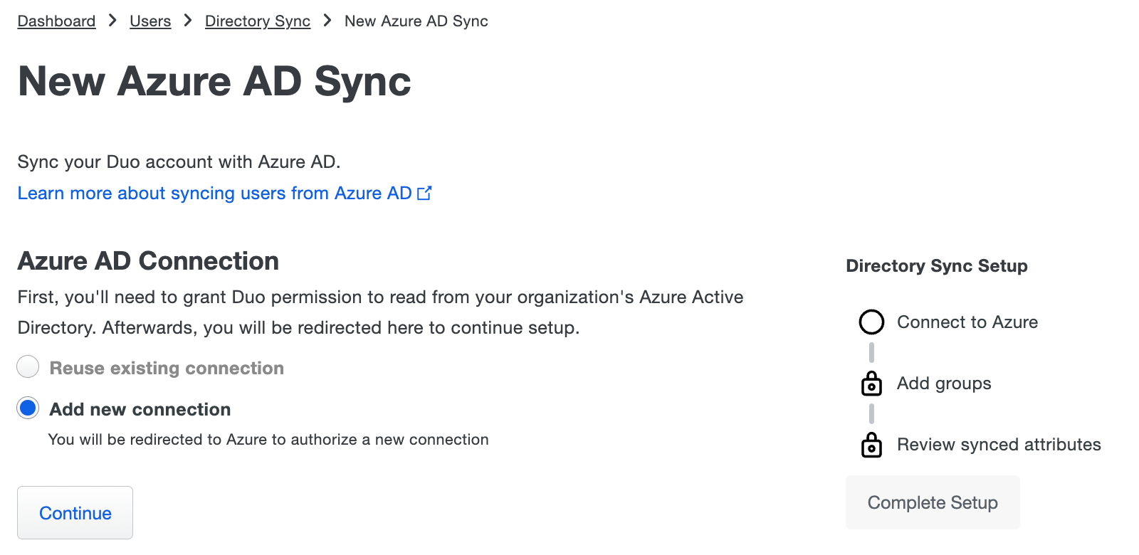 New Azure AD Sync Connection