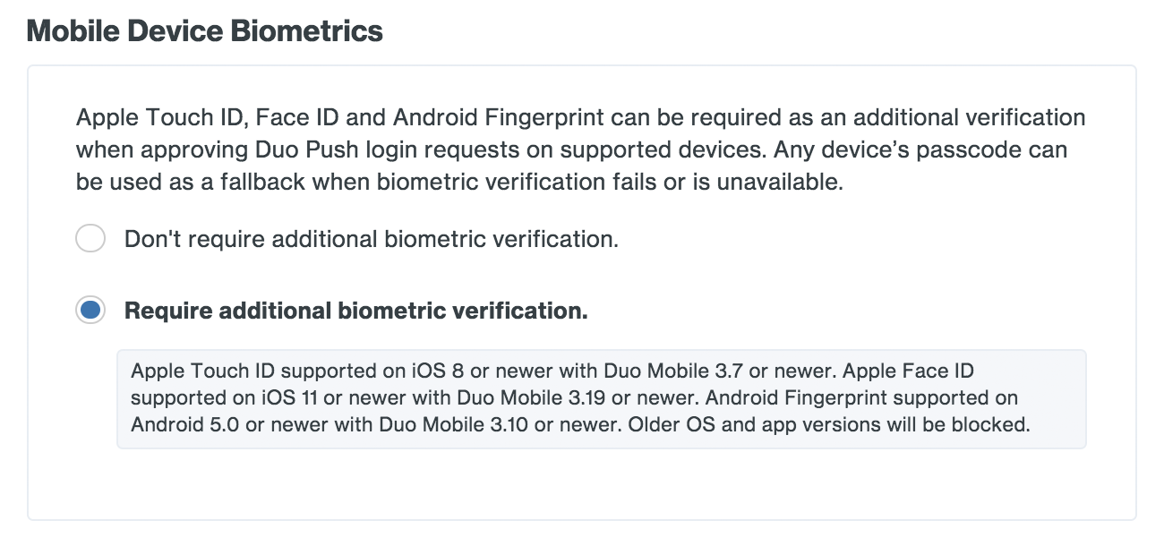 Mobile Biometric Settings