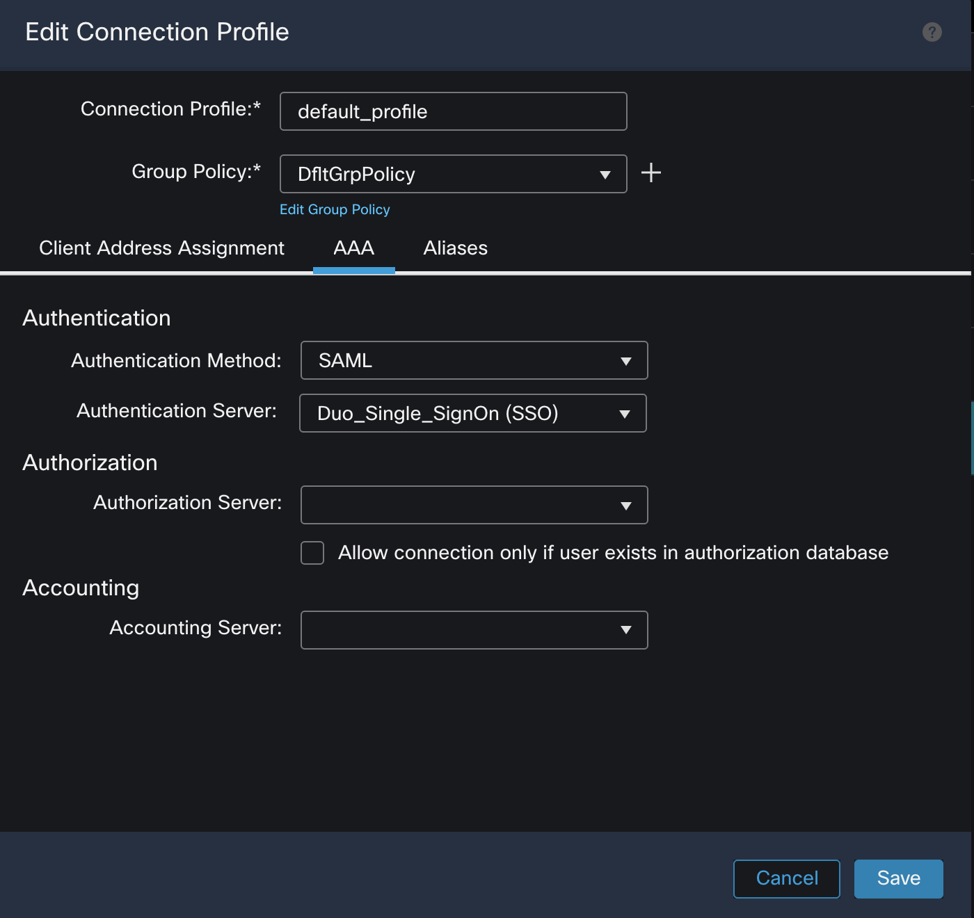 Cisco Firepower Connection Profile Setup