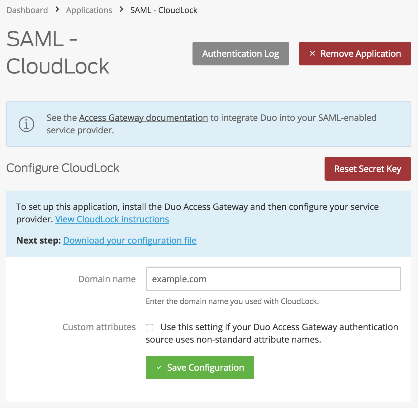 Duo CloudLock Application Settings
