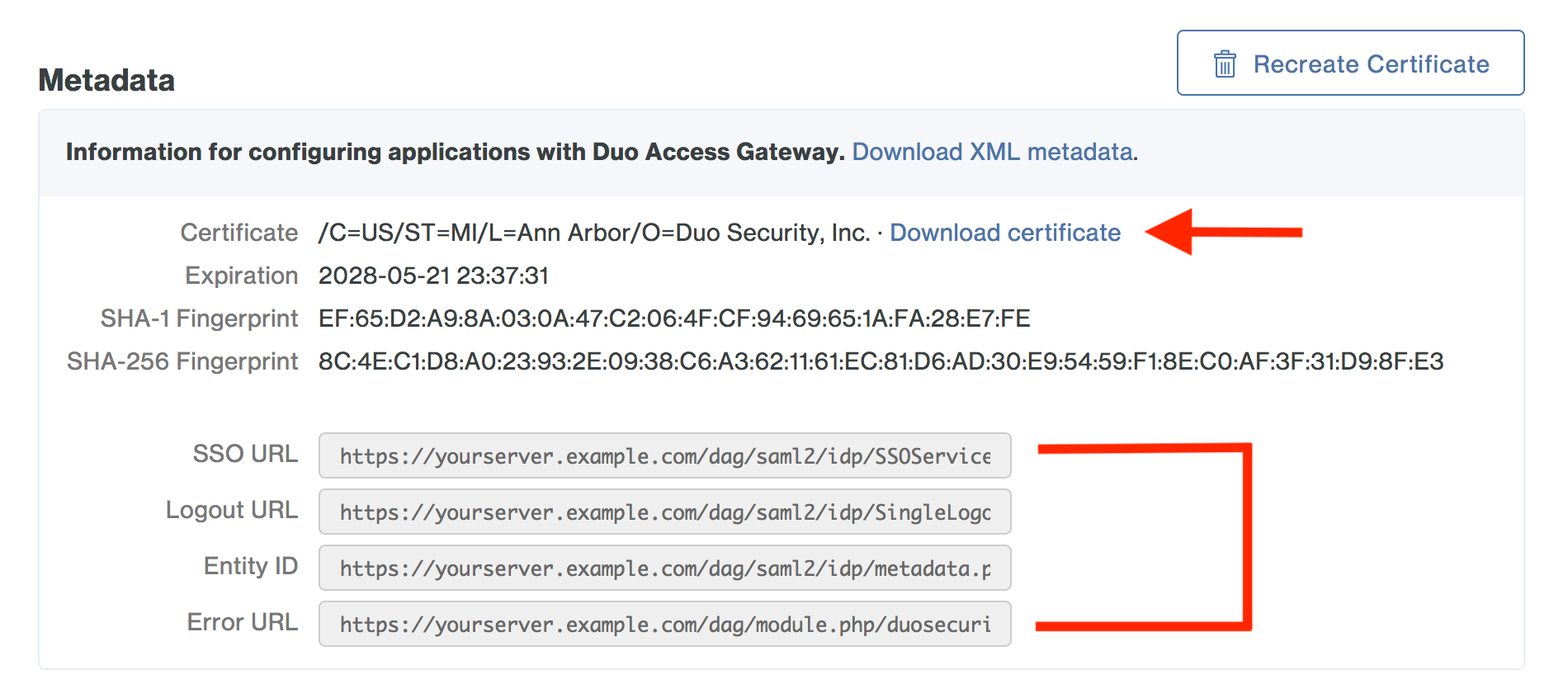 Duo Access Gateway Metadata Information