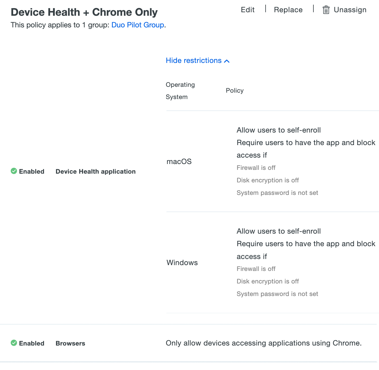 Device Health Application and Browser Policy