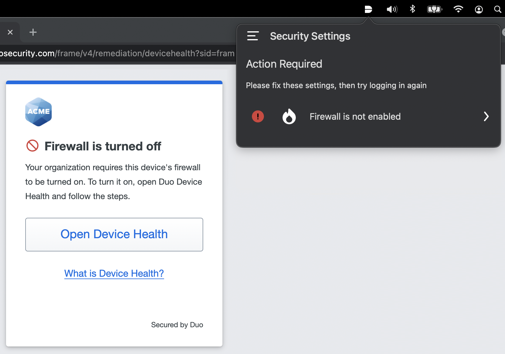 Duo Prompt with Device Health - Access Blocked