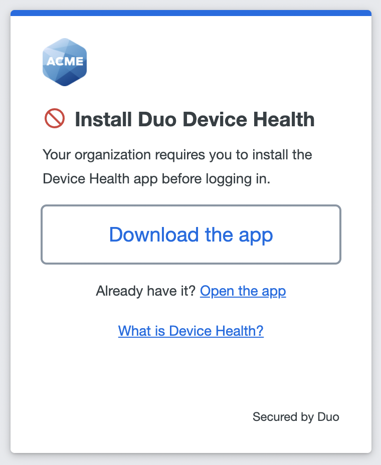 Duo Prompt with Device Health Install Prompt