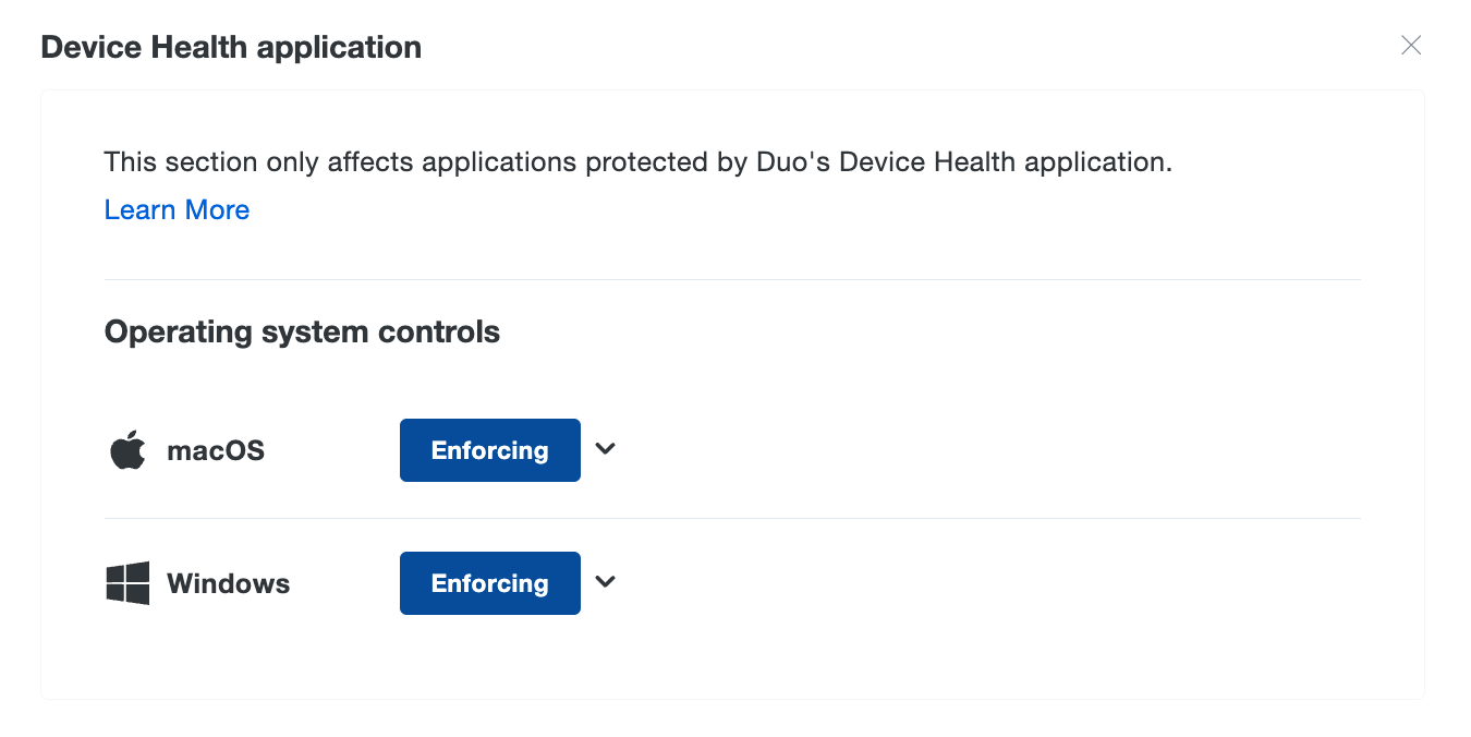 Configured Enforcing Device Health Application Policy