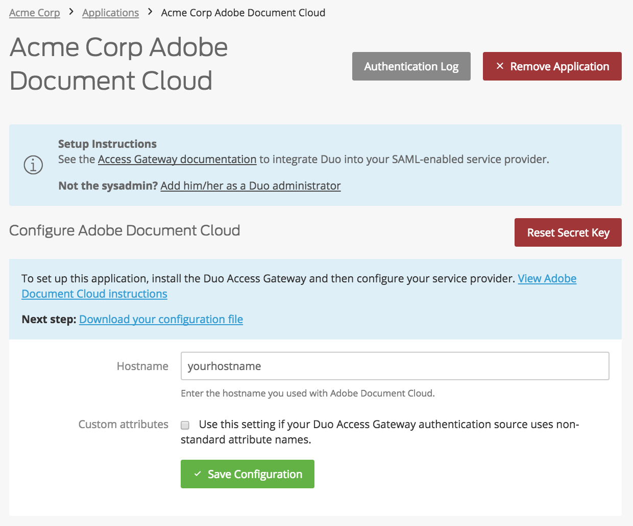 Duo Document Cloud Application Settings
