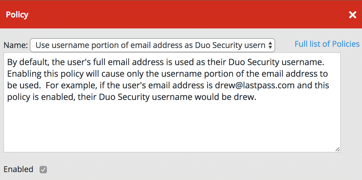 LastPass Duo Username Policy