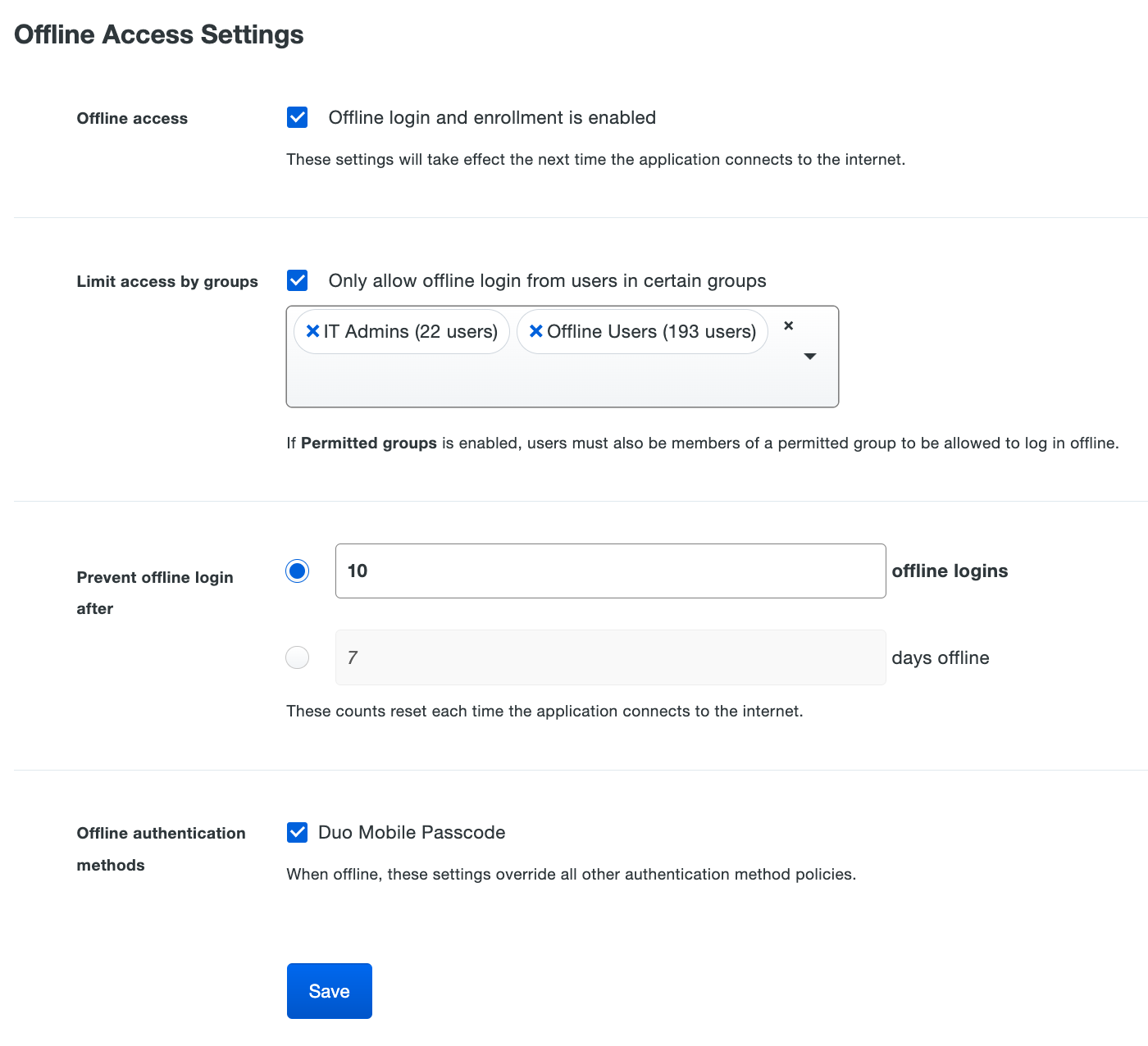 macOS Login Offline Access Settings