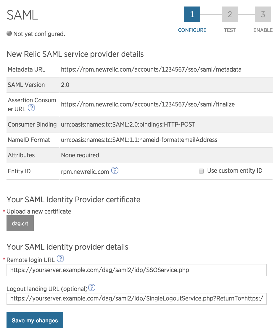 New Relic Single Sign-On Setting Edit