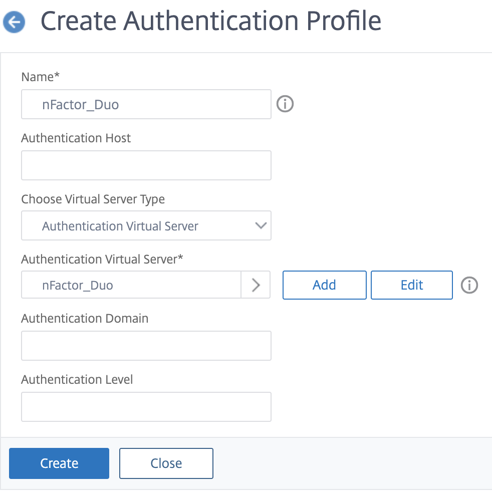 Add Authentication Profile