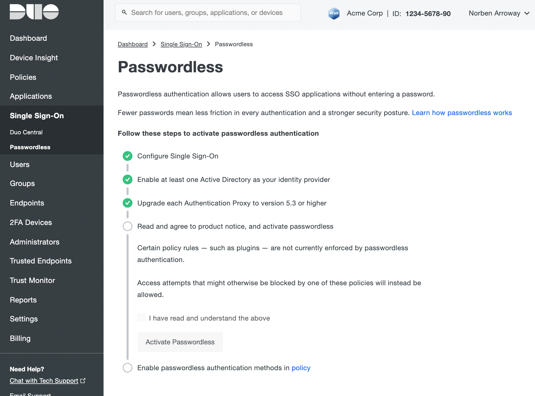 Duo Passwordless Start Page