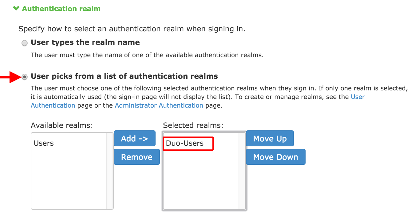 Authentication Realm Config