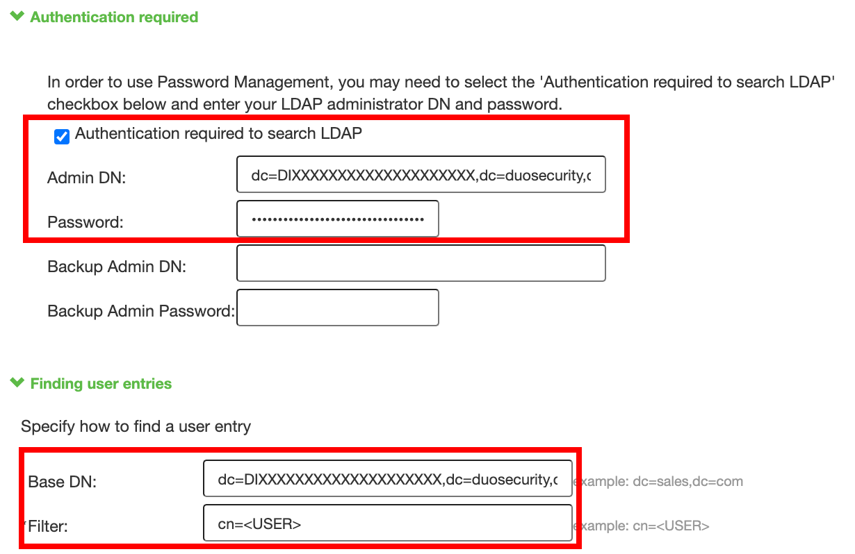 Authentication User Entries