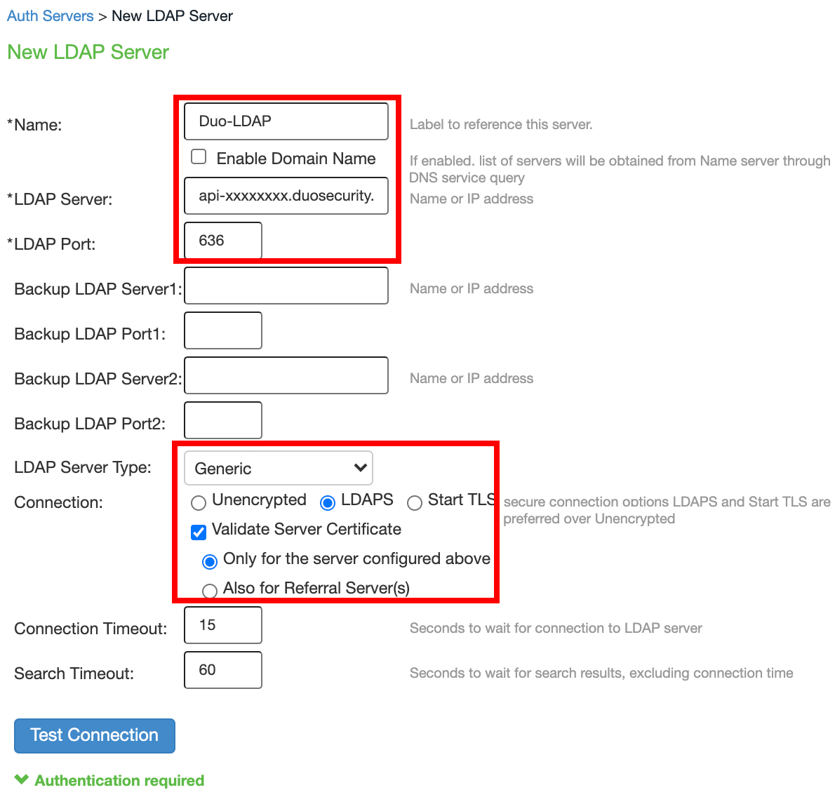 New LDAP Server Configuration