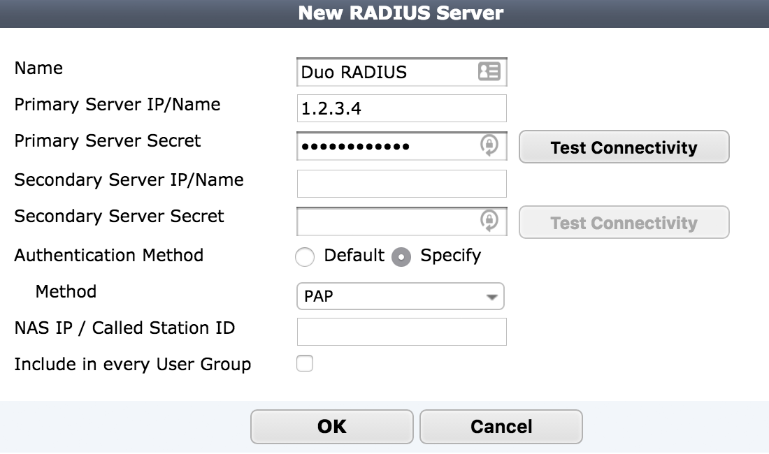 Add New Duo RADIUS Server