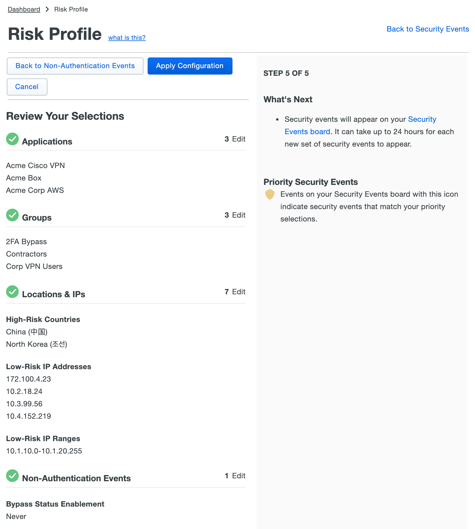 Risk Profile - Review Selections