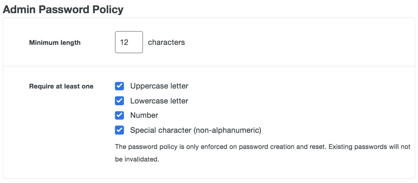 Admin Password Policy Setting