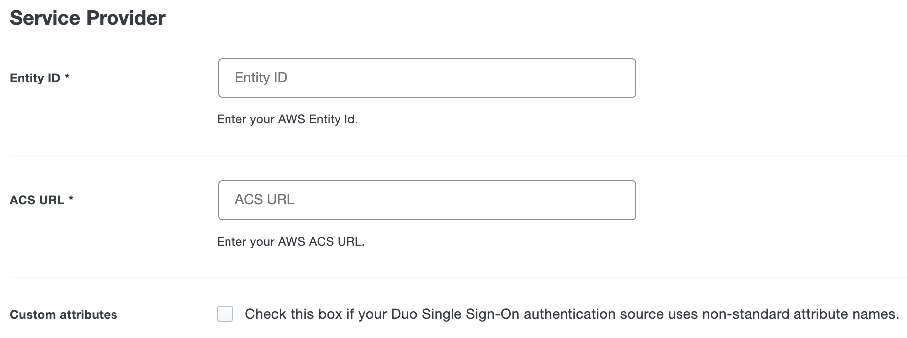 Duo Amazon Web Services and CLI Custom Attributes Checkbox