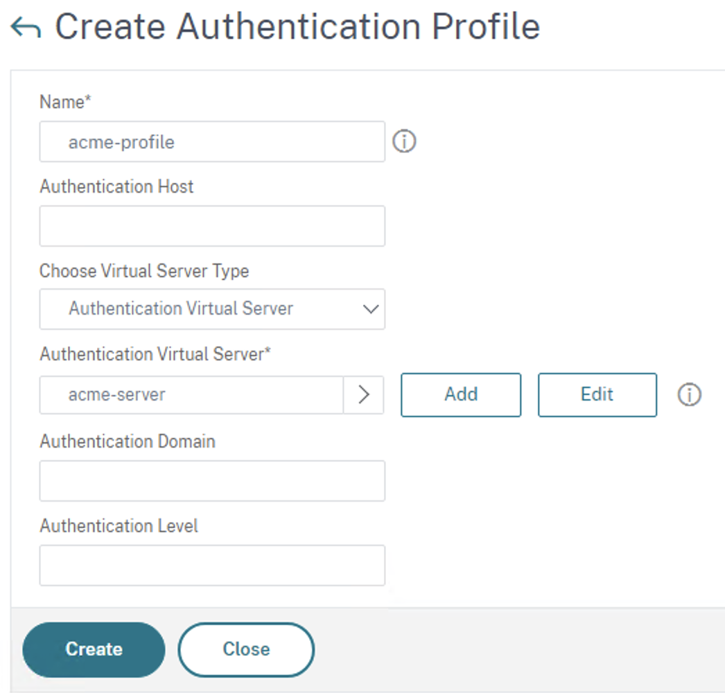 NetScaler Authentication Profile Creation