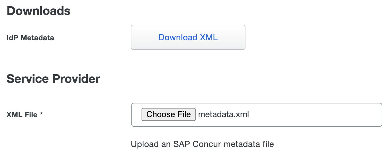 Duo SAP Concur IdP Metadata and XML File Links