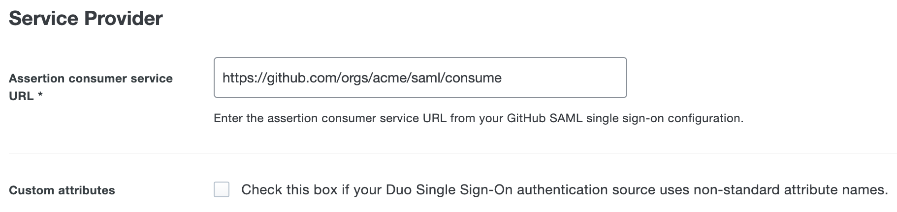 Duo GitHub Enterprise SAML Settings