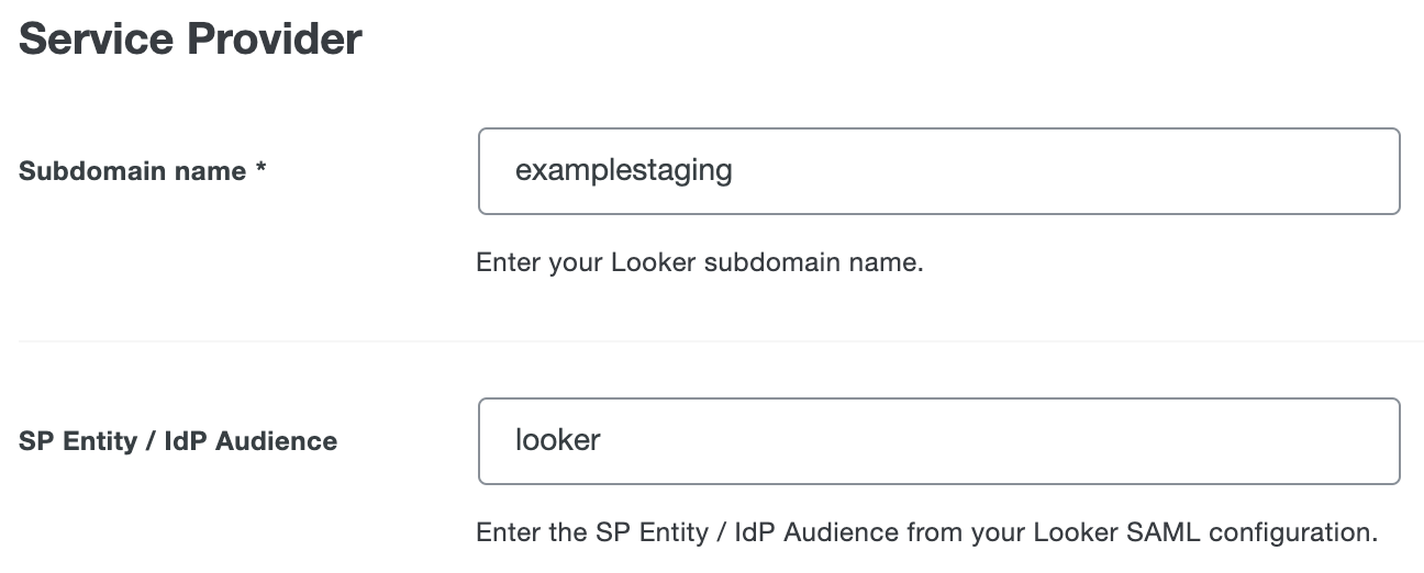 Duo Looker SP Entity/IdP Audience Field