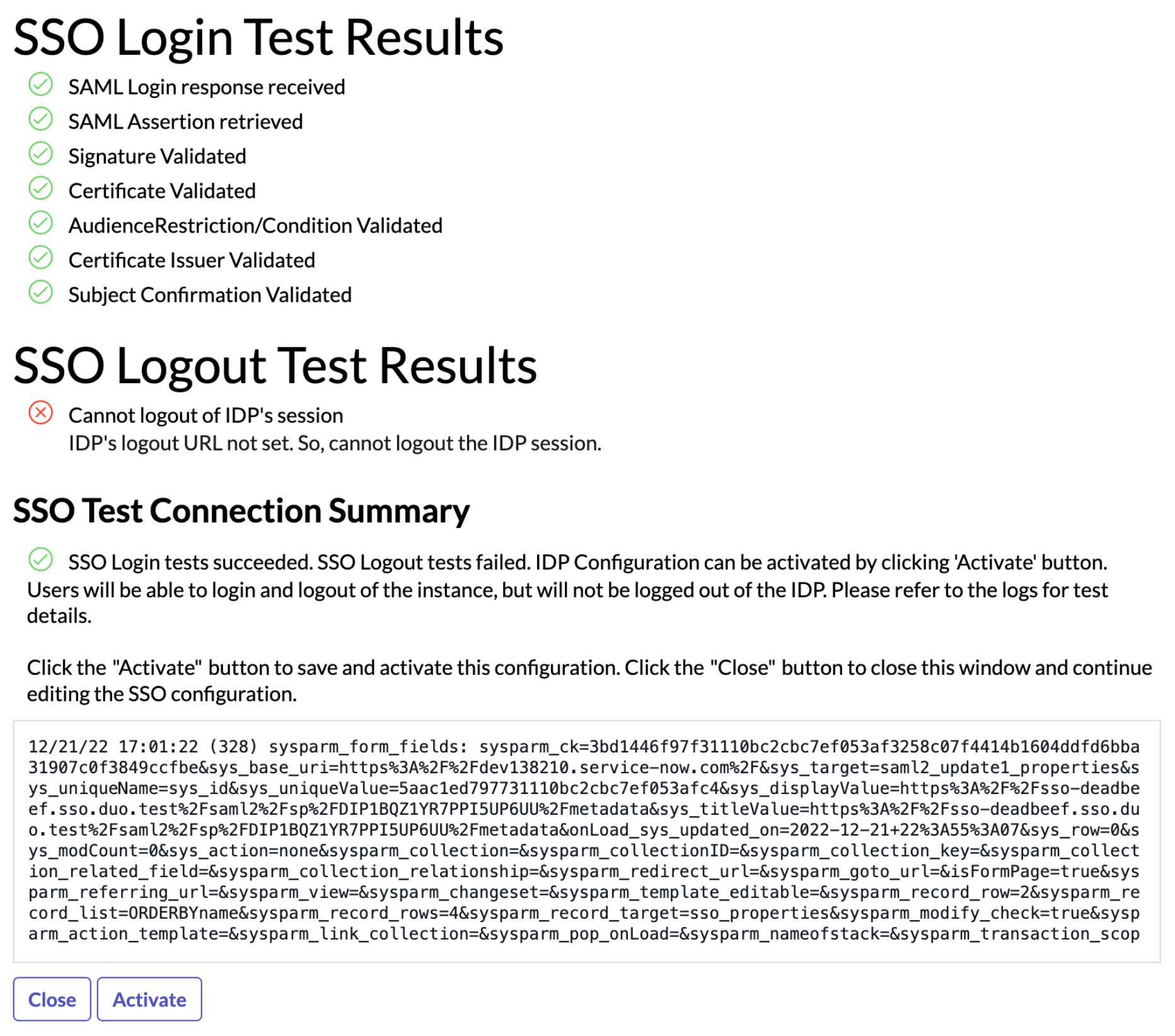 ServiceNow Test Connection Successful