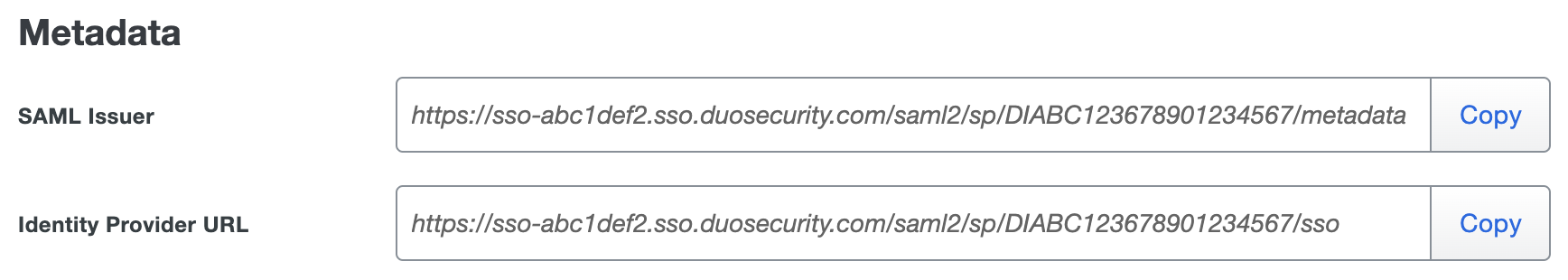Duo SolarWinds Service Desk SAML Issuer and IdP URLs