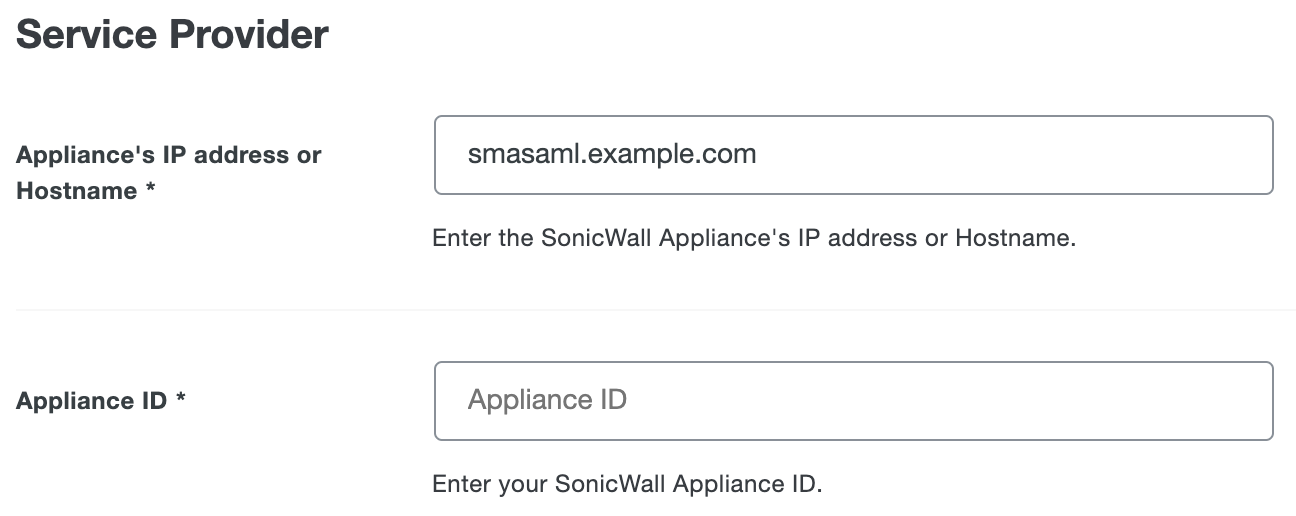 Duo SonicWall SMA 200 Series Appliance IP Address or Hostname