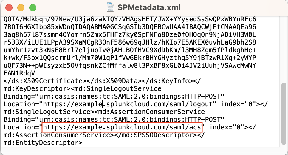 Splunk Metadata Text File ACS URL