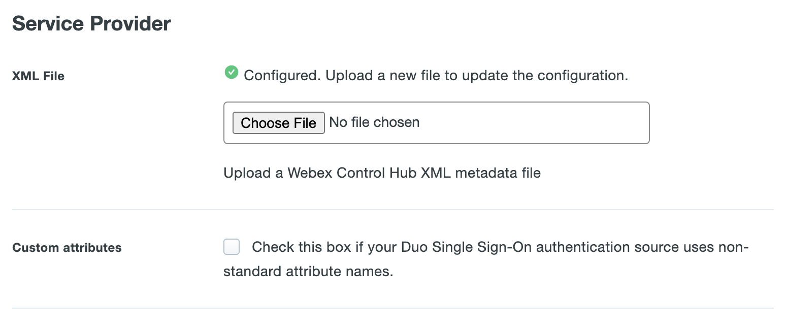 Duo Webex Application Settings