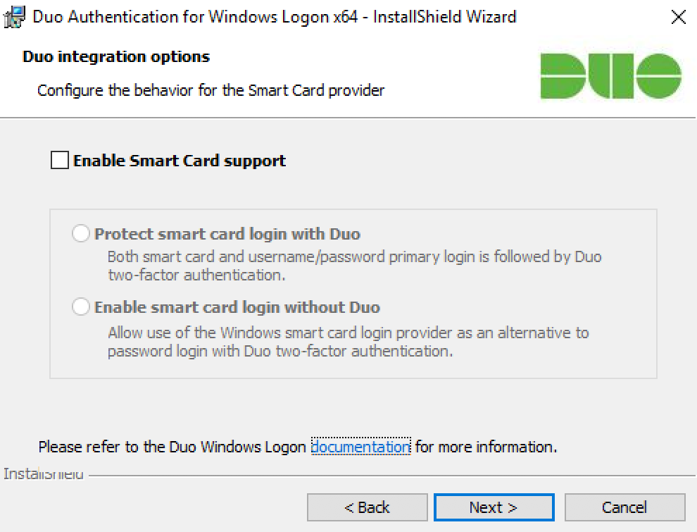 Duo Application Smart Card Options